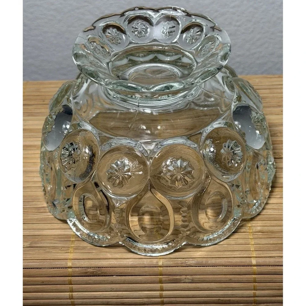 Vintage LE Smith Moon, And Stars clear Glass Pedestal compote Bowl, Candy Dish